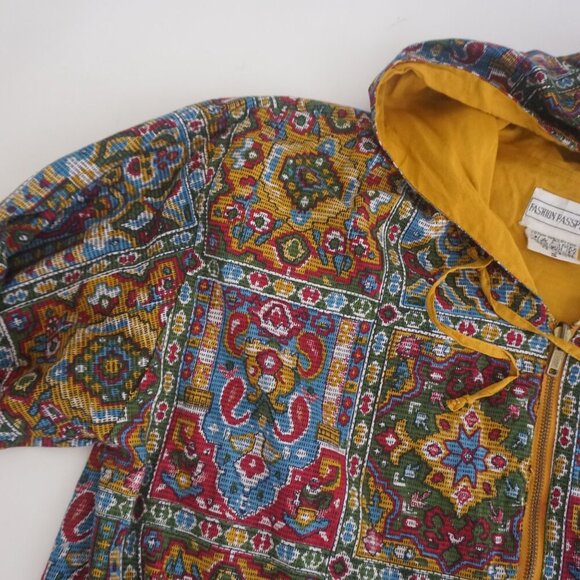 Vintage Fashion Passport Parisian Paisley Print Zip Up Lightweight Jacket Hood S - Picture 10 of 11